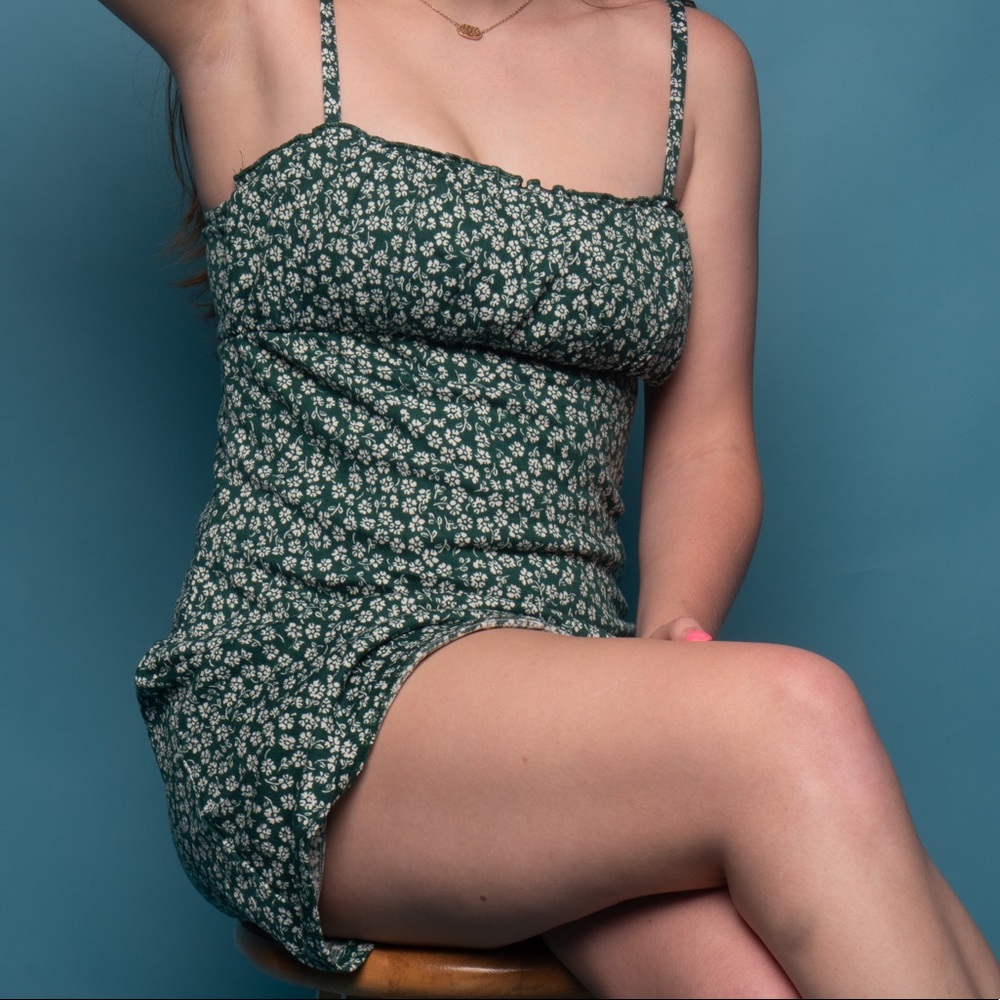 Green and white floral spaghetti strap dress